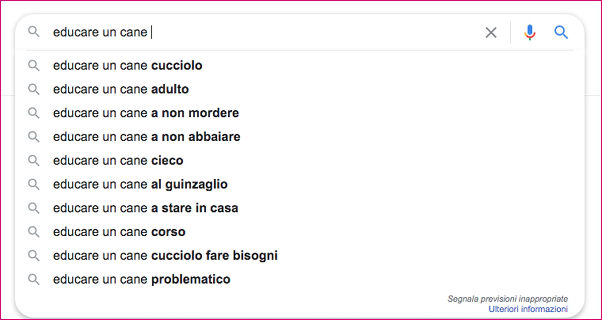 Esempio di ricerca di pain point con Google Suggest