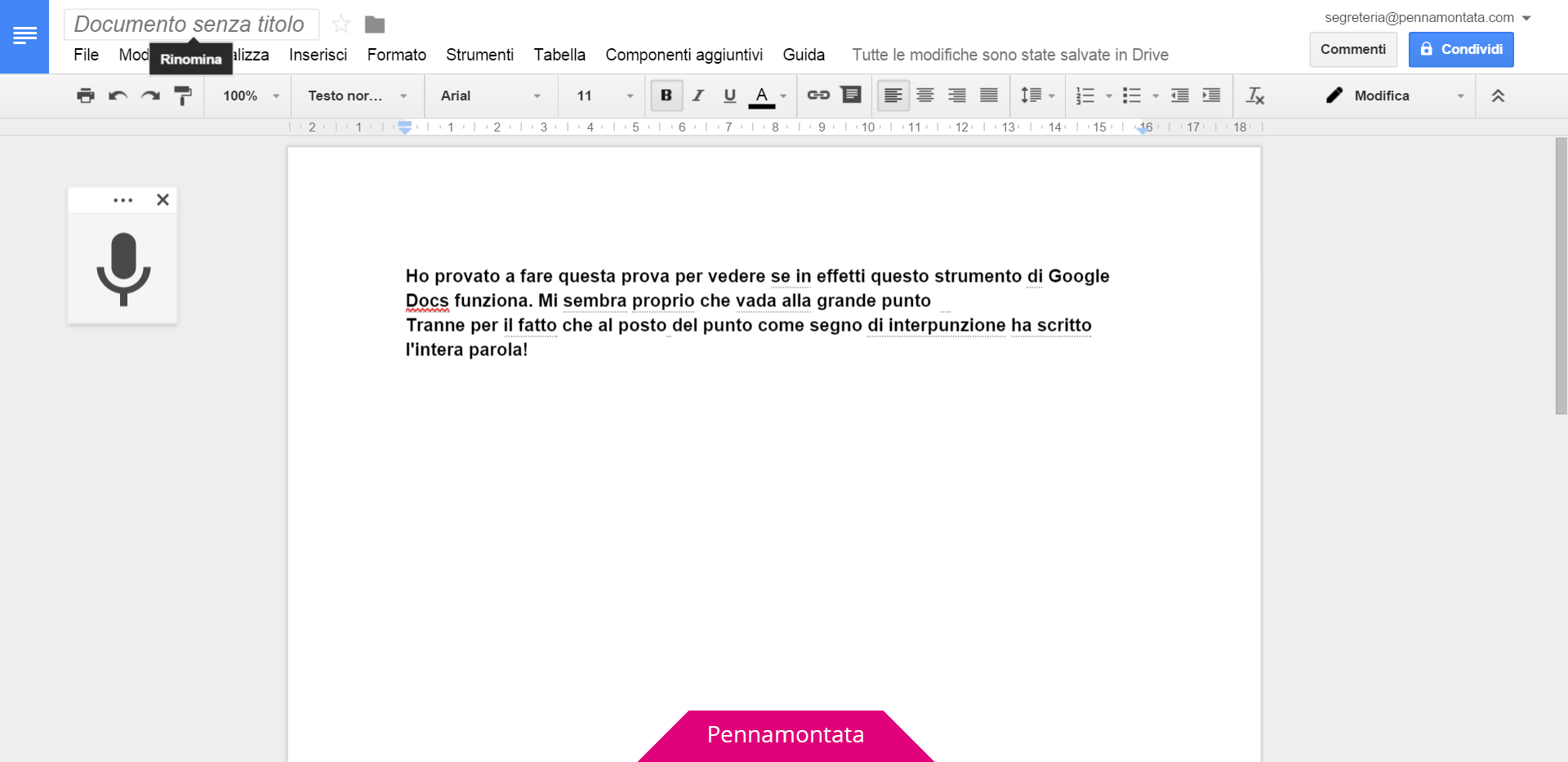 Google Docs come dettare il testo