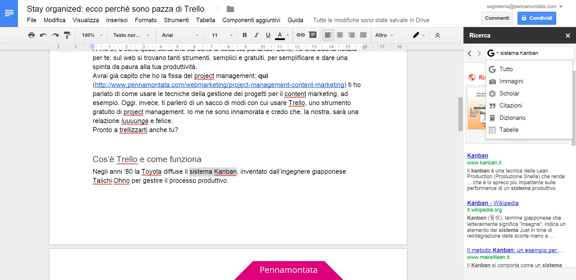 Google Docs come effettuare ricerche