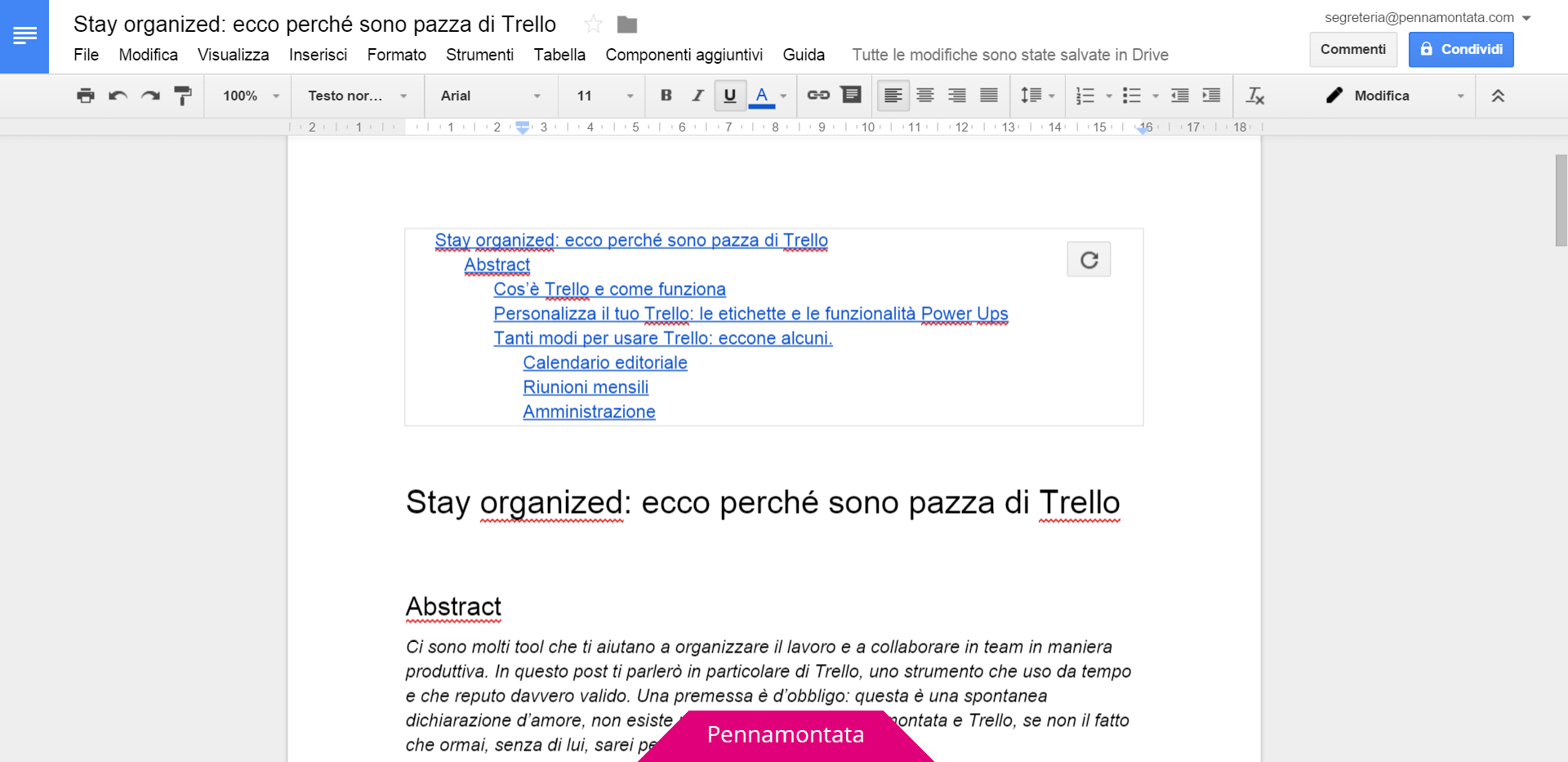 Google Docs come creare un sommario