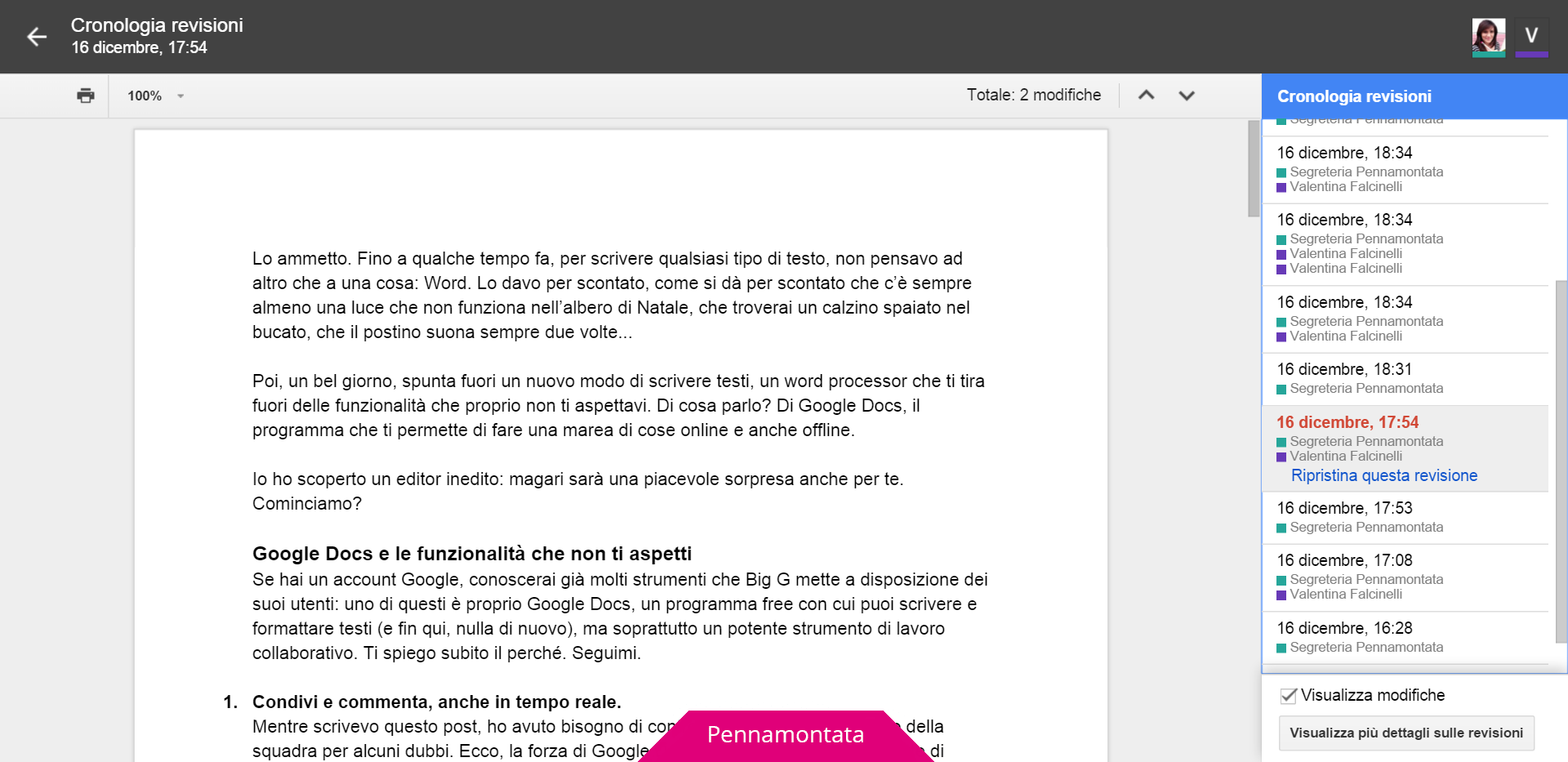 Google Docs cronologia revisioni