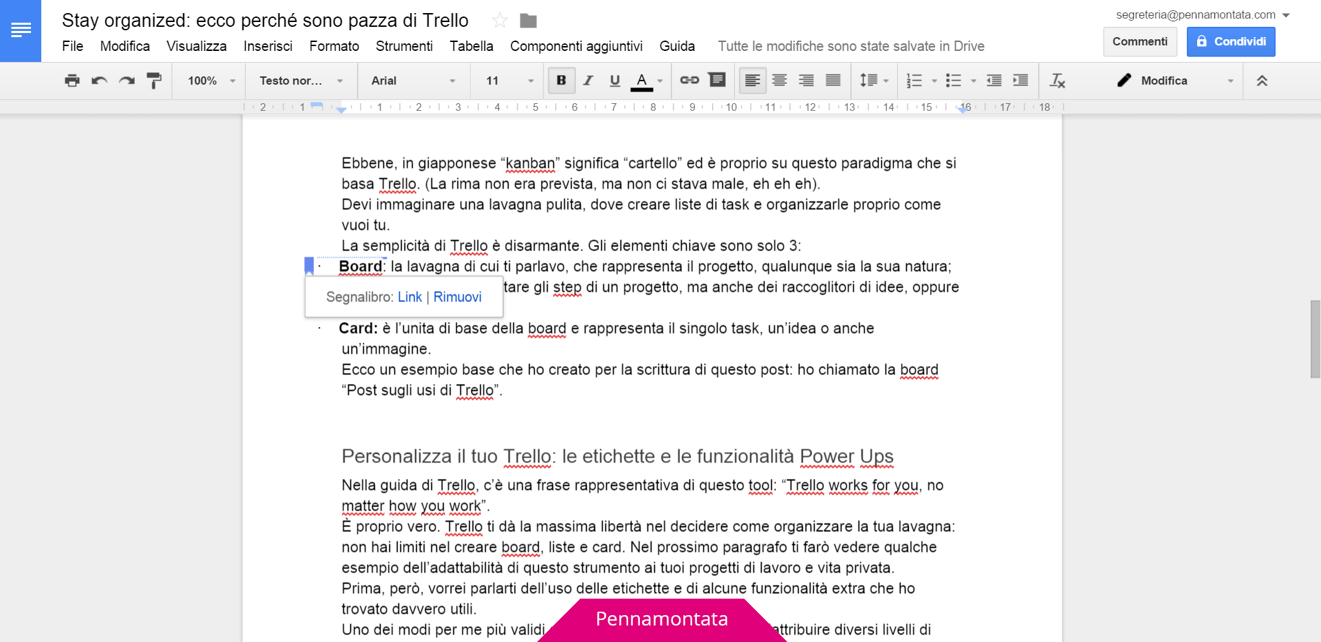 Google Docs come creare segnalibri