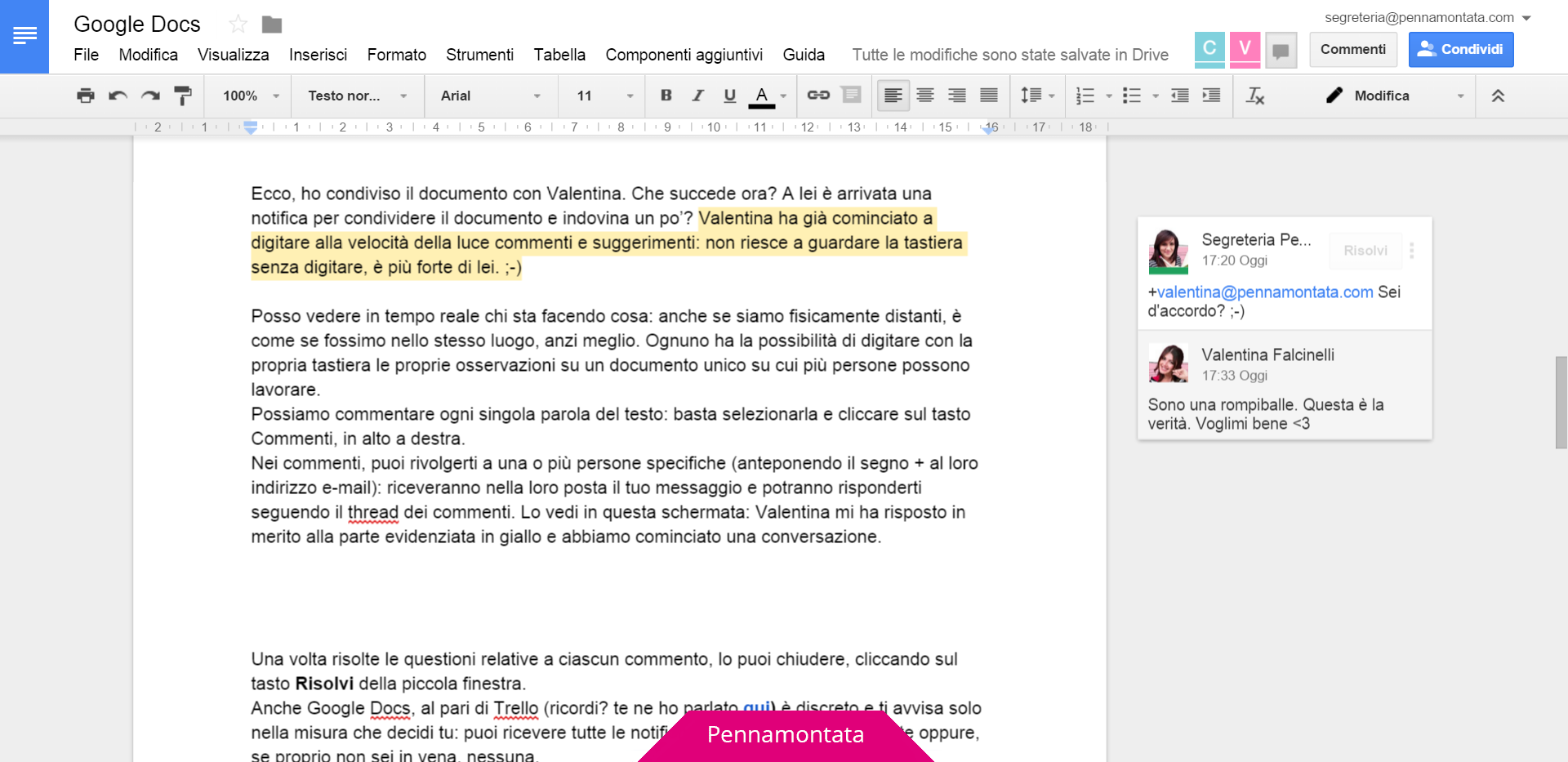 Google Docs commenti