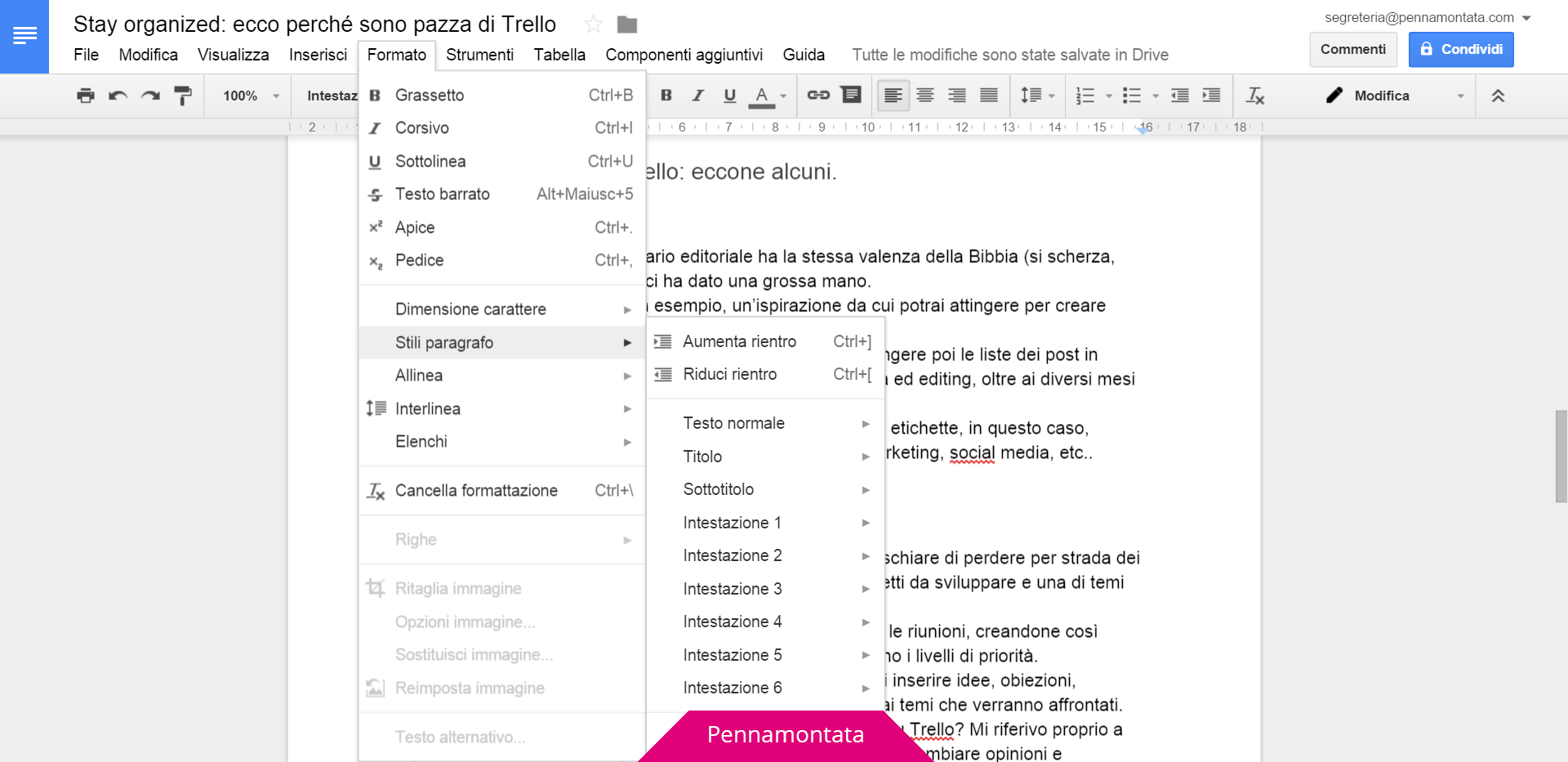 Google Docs creare un sommario