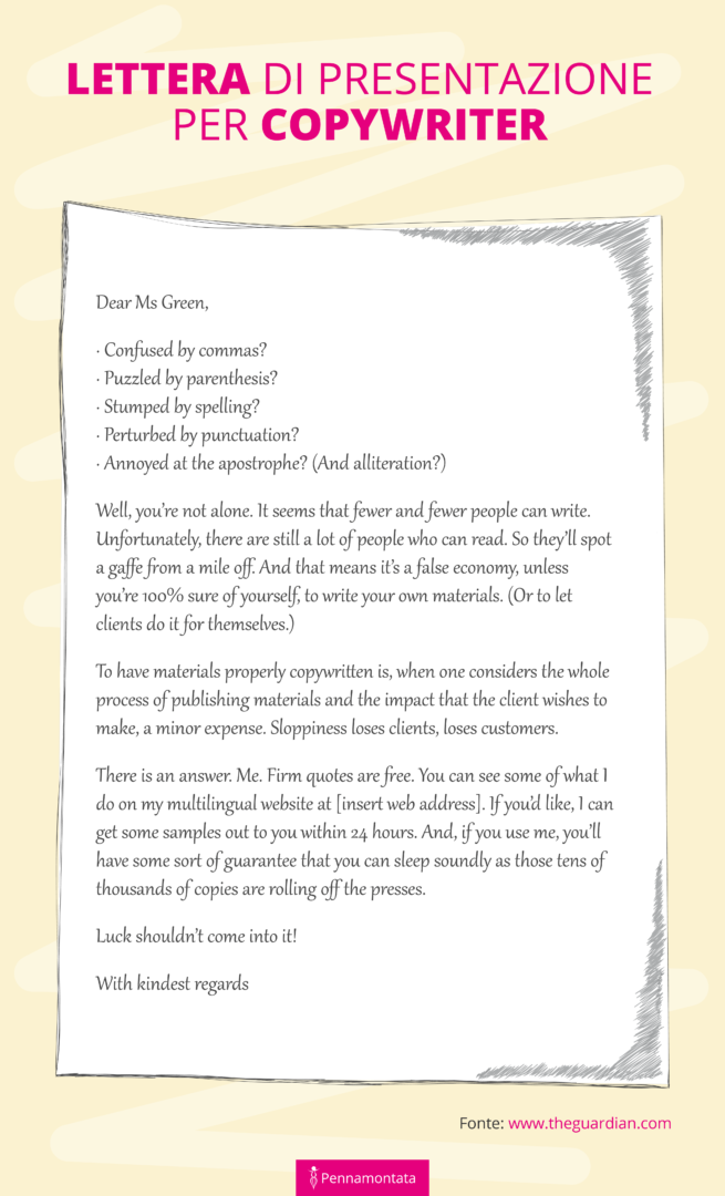 Lettera di presentazione per copywriter