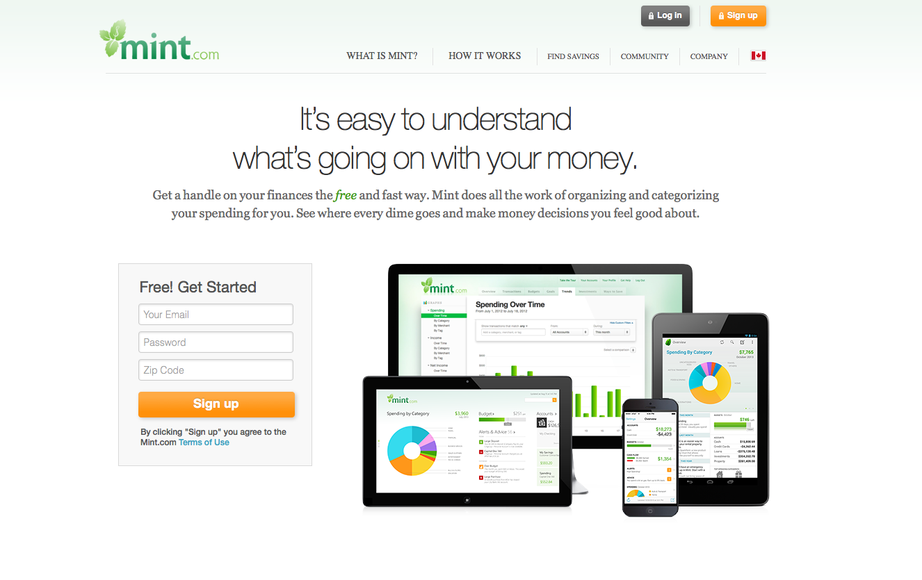 I testi della home page di Mint