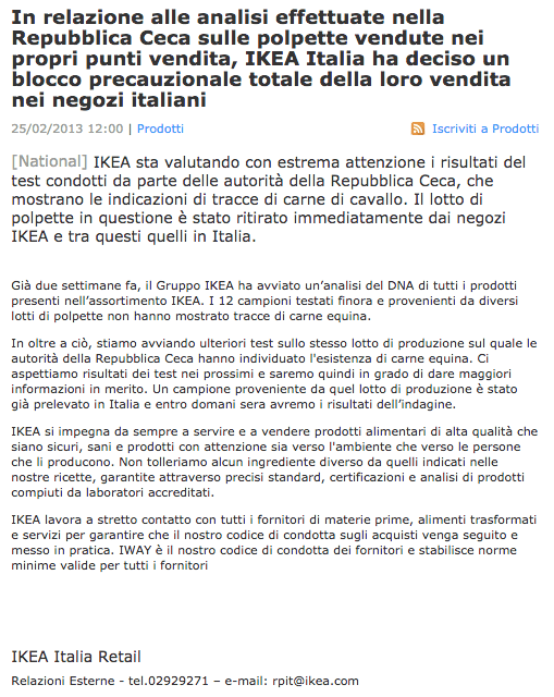 crisis management-comunicato ikea italia polpette