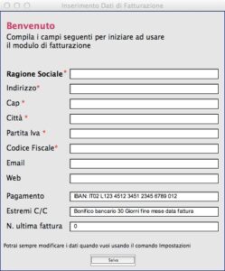 dati fatturazione modello fattura excel
