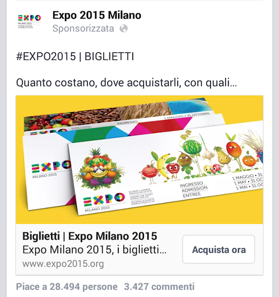 esempio facebook ads Expo 2015