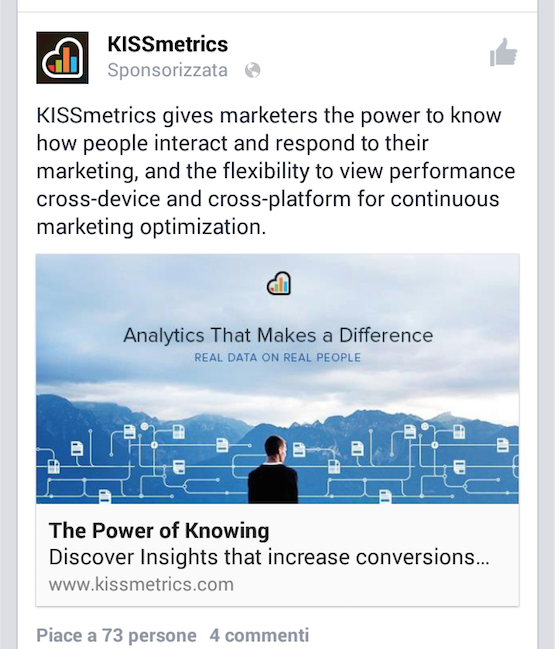 esempio facebook ads kissmetrics