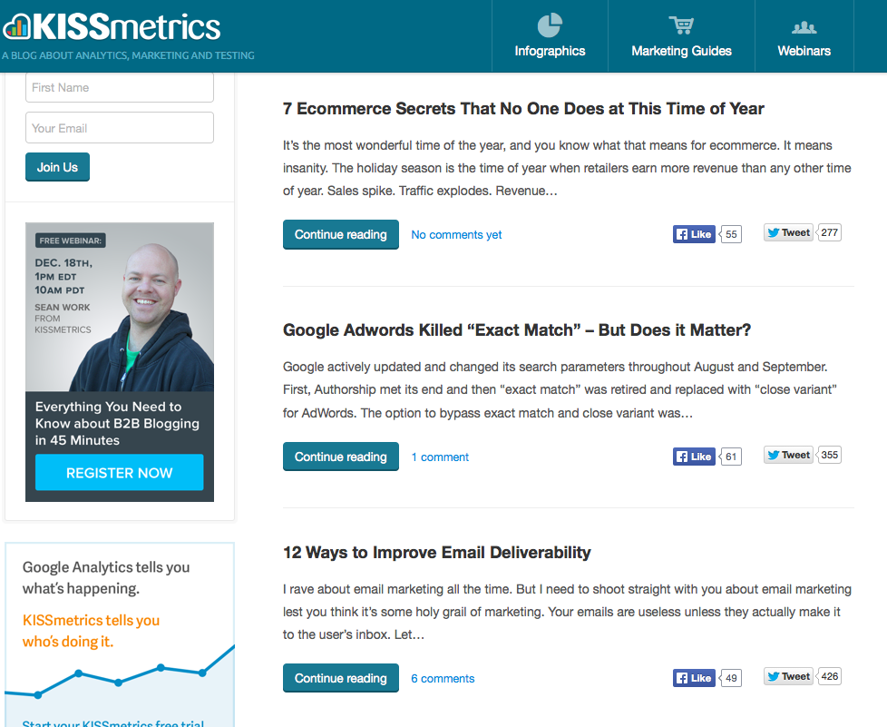 Esempio headline con numeri su Kissmetrics