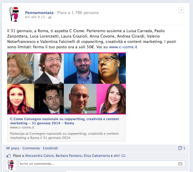 nuovo post con link su facebook