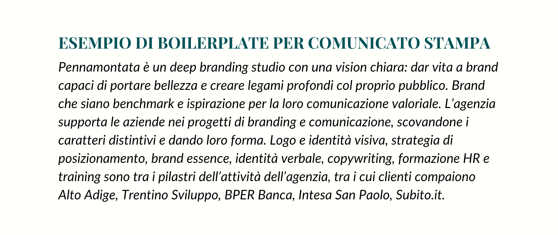 esempio boilerplate aziendale comunicato stampa