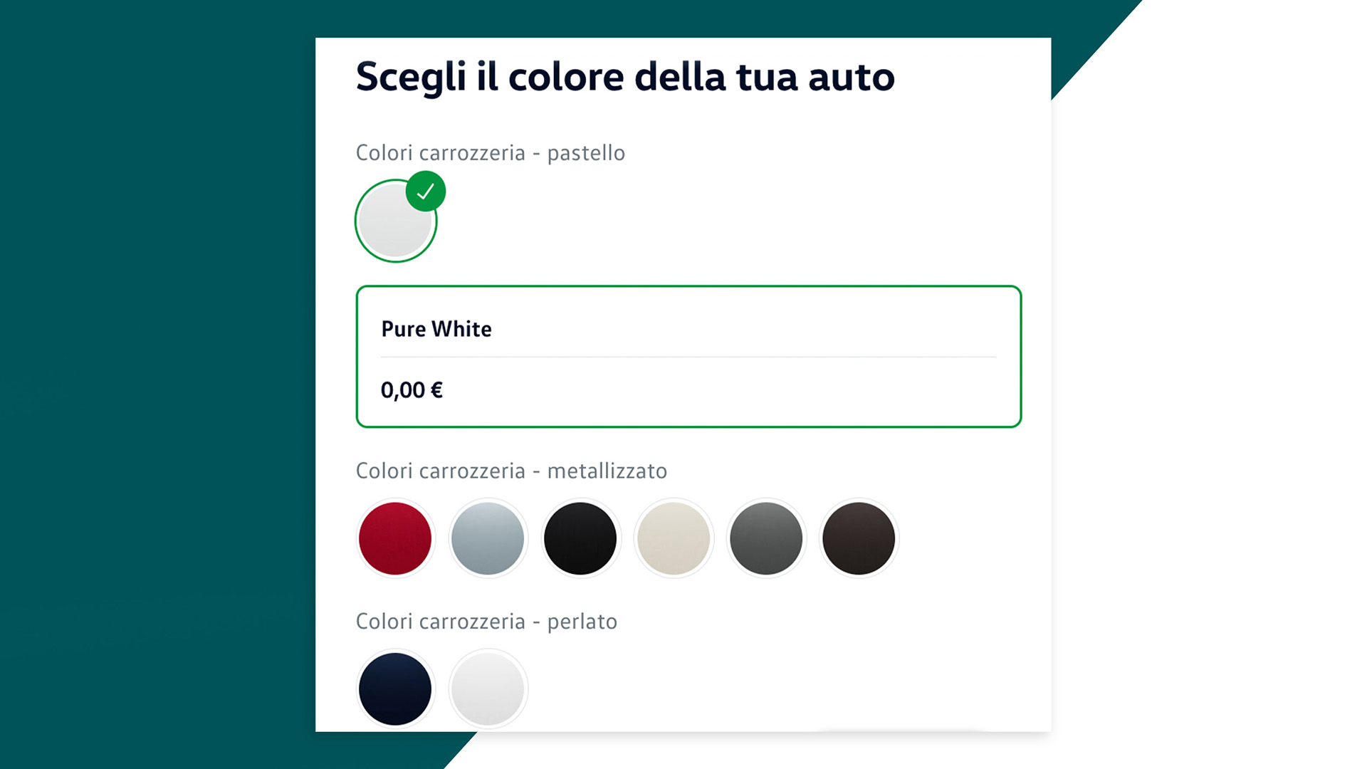Architettura delle scelte selezione colore esempio Volkswagen