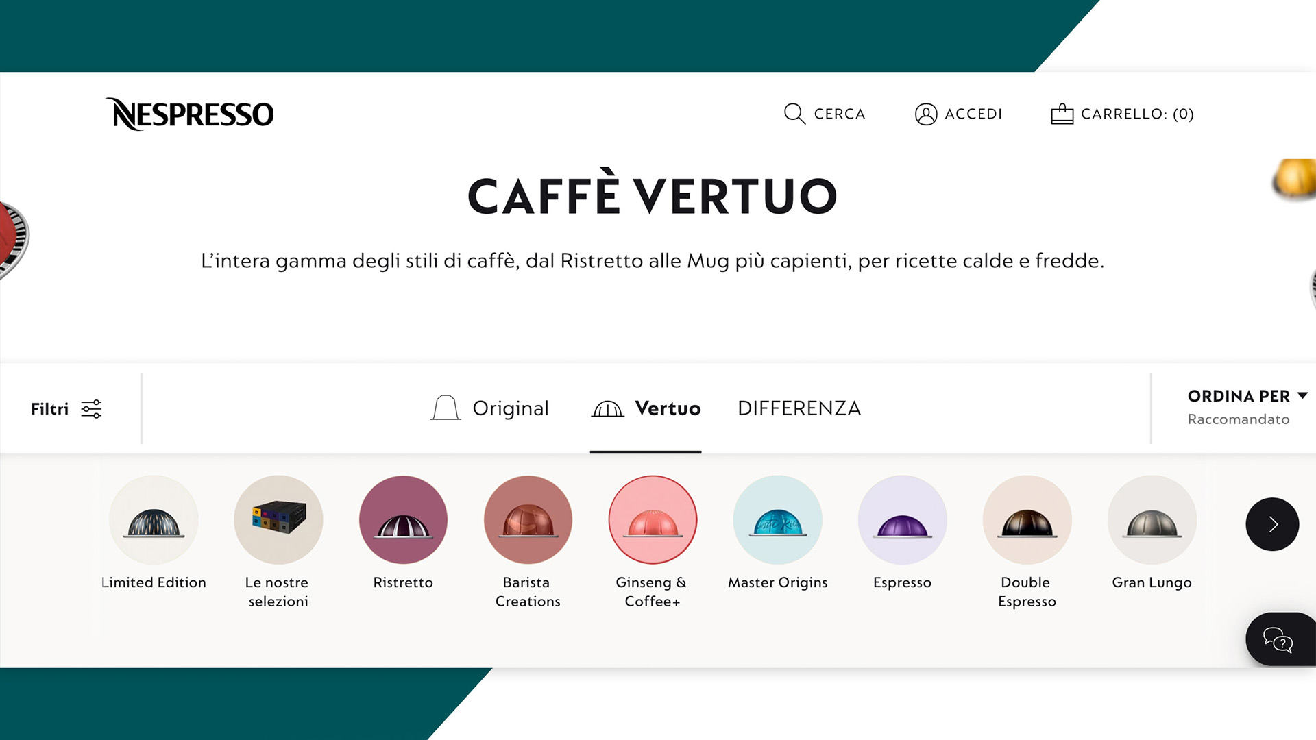 Architettura delle scelte esempio Nespresso